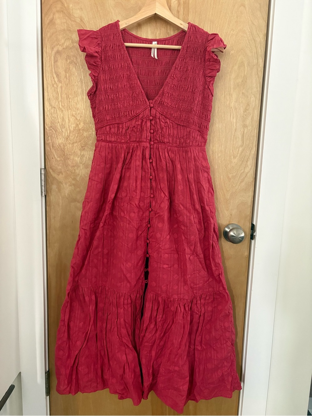 Anthropologie Pink Smocked Midi Dress